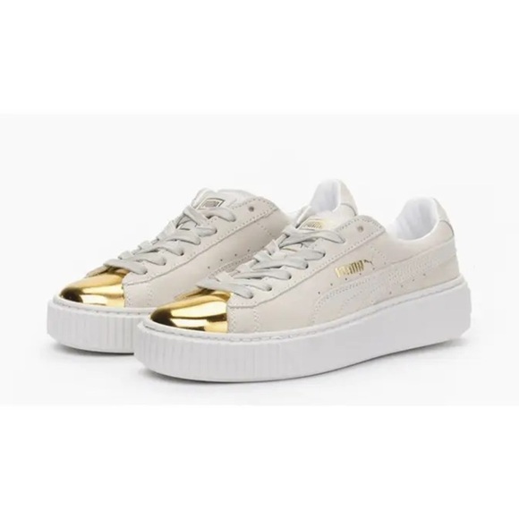 Puma Suede Platform Cream Gold Toe - Picture 11 of 12